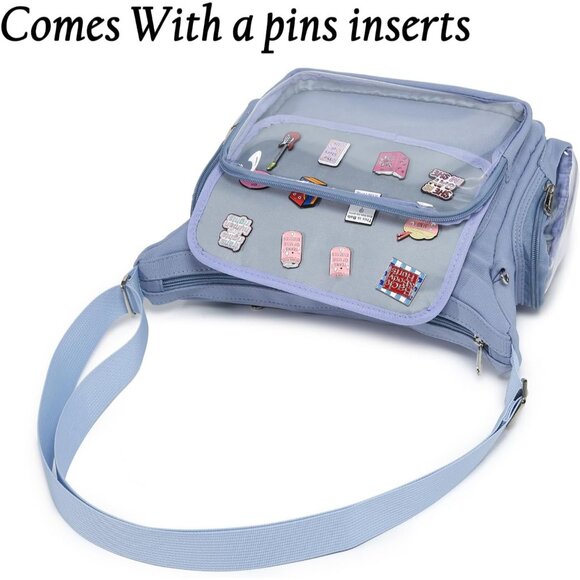 Gray Canvas Ita Bag Crossbody Kawaii Anime Pins Display for Cosplay & Travel - Picture 3 of 11